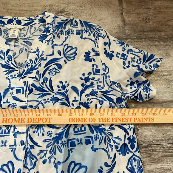 H&M Viscose Tunic Dress, White/Blue Floral, Size Medium - Picture 8 of 9